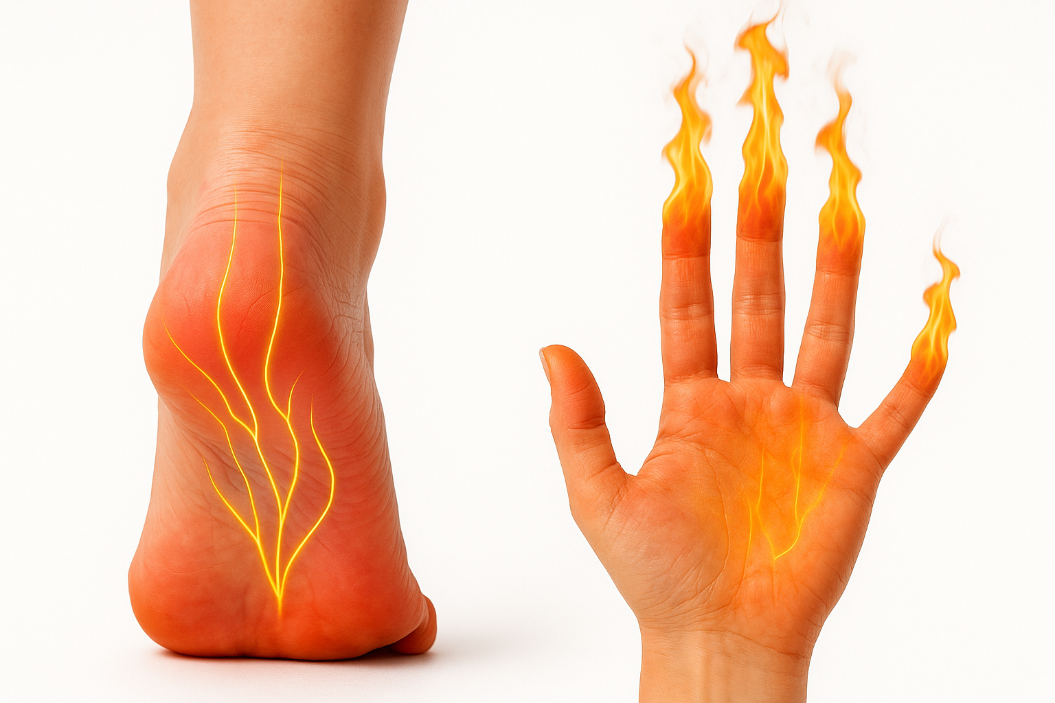 Illustration of burning nerve pain in hands